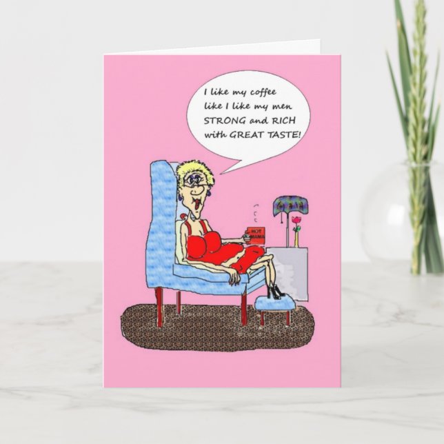 CARTE HOT MAMA'S MEN AND COFFEE FUNNY BIRTHDAY CARD (Devant)