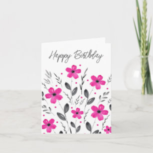Carte Hot rose gris cinq pétales Aquarelle Motif Floral