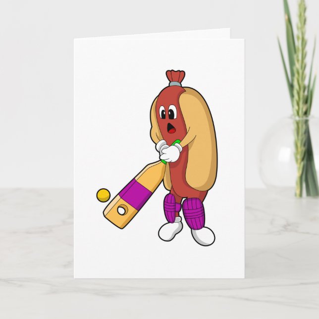 Carte Hotdog au cricket avec batte de cricket (Devant)