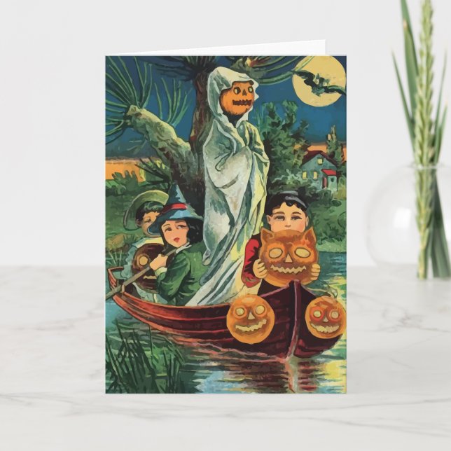 Carte hôte Citrouille Halloween vintage (Devant)
