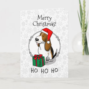 Carte Hound de Noël Père Noël Basset (trois couleurs 1)