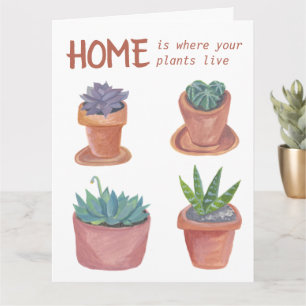 Carte Houseplants Cactus Happy New Home Aquarelle
