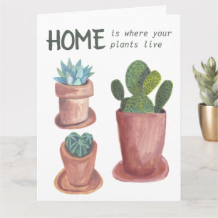 Carte Houseplants Cactus Happy New Home Aquarelle