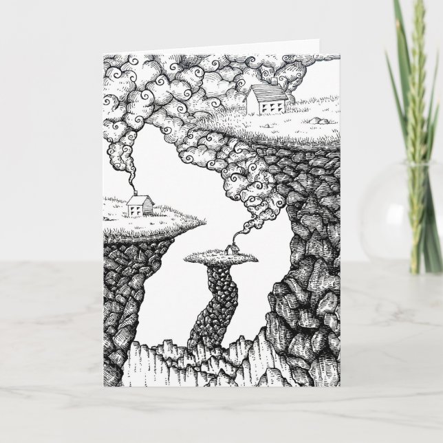 Carte Houses and Cliffs Pen and Ink Art Greeting Card (Devant)