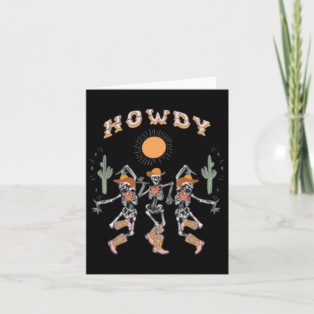 Carte Howdy Cowboy Skeleton Dancing Country Western Hall (Devant)