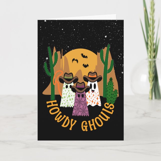 Carte Howdy Ghouls Halloween Ghost Cowboy (Devant)