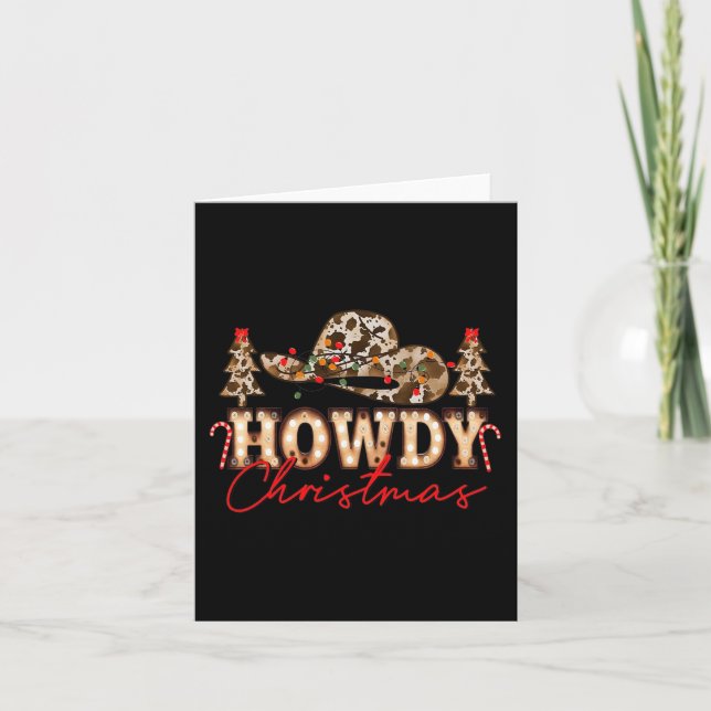 Carte Howdy Noël Père Noël mignonne Leopard Western Cowg (Devant)
