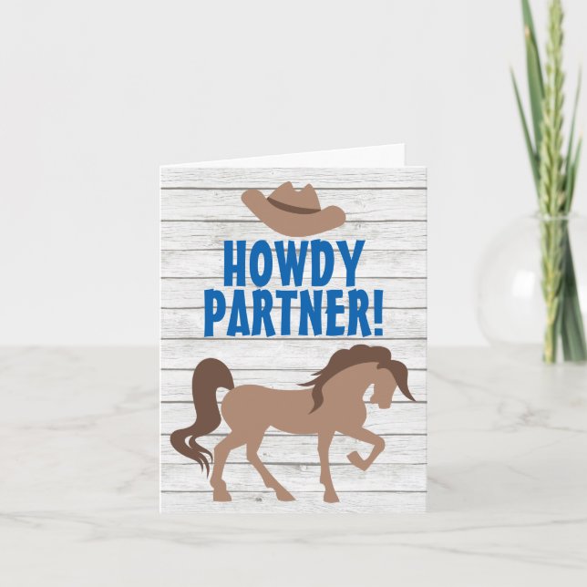 Carte Howdy Partner Brown Horse et Cowboy Casquette West (Devant)