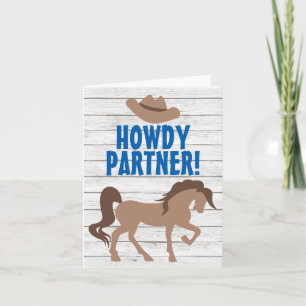 Carte Howdy Partner Brown Horse et Cowboy Casquette West