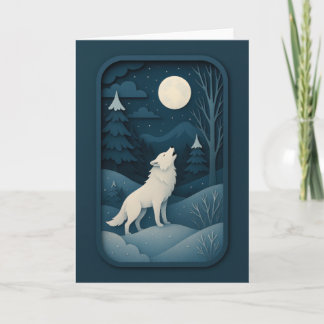 Carte Howling White Wolf Under Moonlight Card