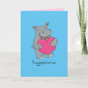 Carte Huggopotamus Valentine's Day Hippo Card Blue