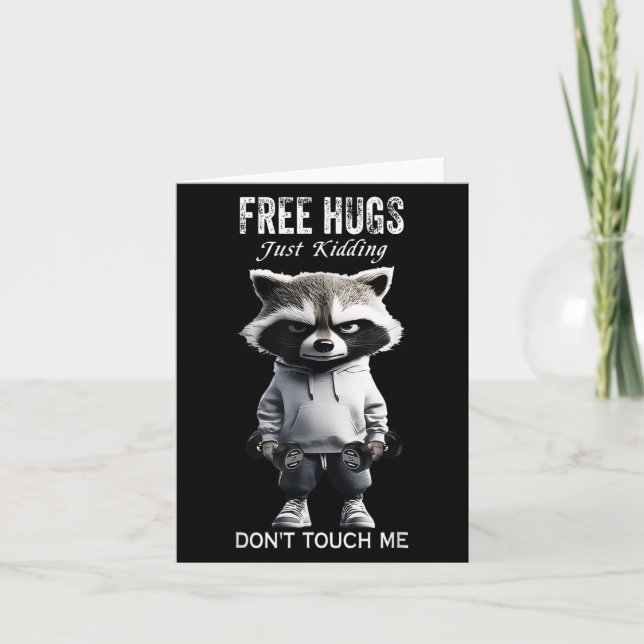 Carte Hugs Just Kidding Don't Touch Me Racoon Workout Gy (Devant)