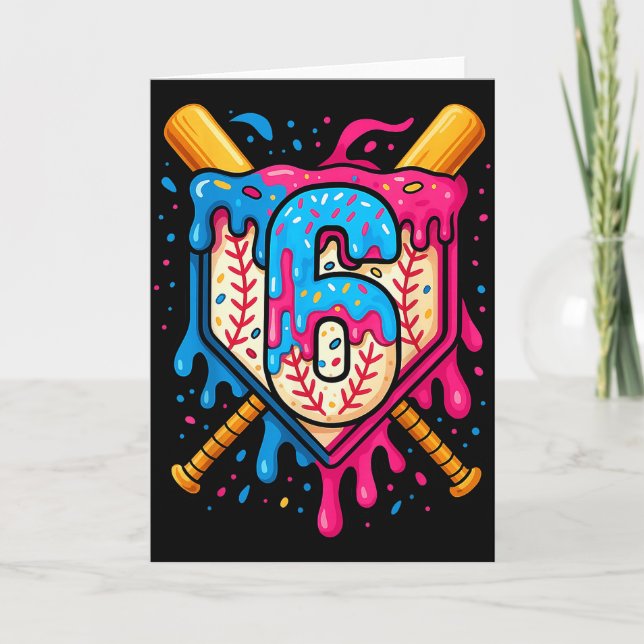 Carte Hugvyn 6th Birthday Baseball Ice Cream Drip Number (Devant)