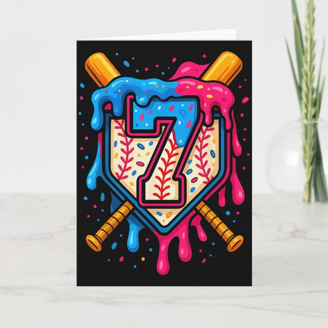 Carte Hugvyn 7th Birthday Baseball Ice Cream Drip Number (Devant)
