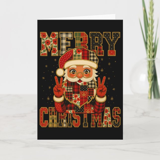 Carte Hugvyn Christmas Santa Claus Patchwork Joyeux Chri (Devant)