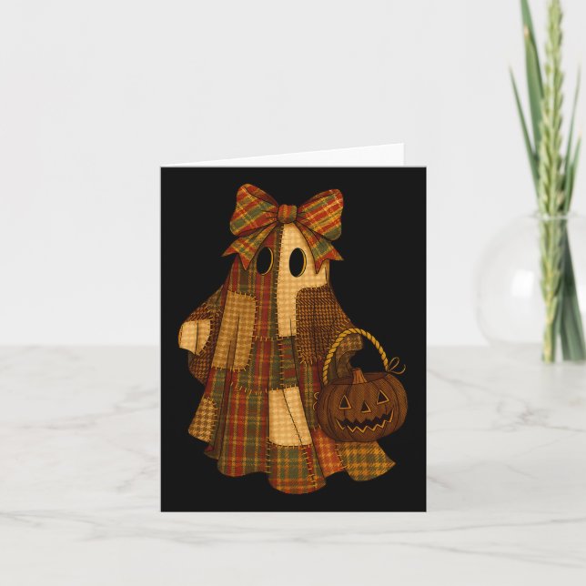 Carte Hugvyn Halloween Preppy Patchwork Ghost Fal Éffray (Devant)
