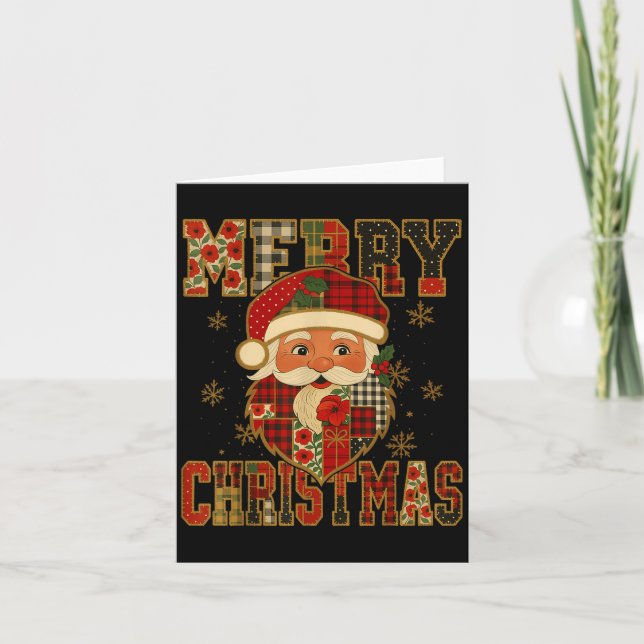 Carte Hugvyn Noël_ Père Noël Patchwork Joyeux Noël (Devant)