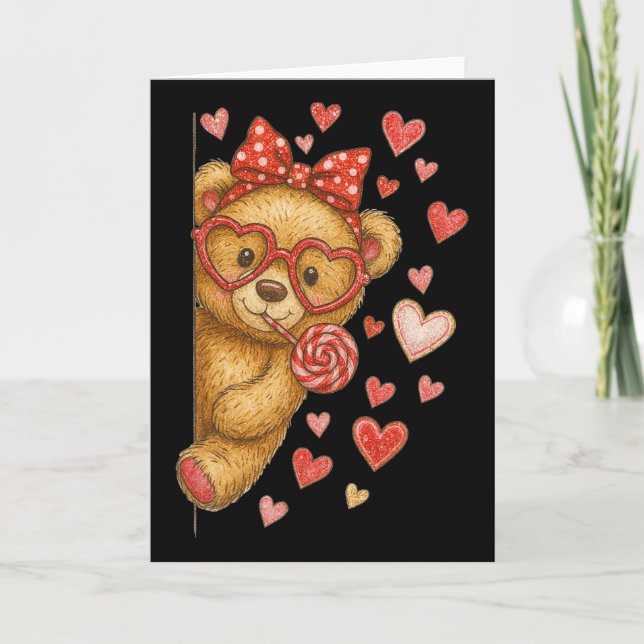 Carte Hugvyn Ourson Mignon Saint-Valentin Coquette Arc C (Devant)