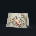 Carte Huile d'or et Parties scintillant de poulet avec n<br><div class="desc">Huile d'or et Parties scintillant de poulet avec neige Description : Des feuilles d'or et de la parties scintillant brillantes ornent les poulets sur une branche à feuillage persistant, entourés de baies rouges et de flocons de neige. L'arrière - plan gris vintage renforce l'ambiance festive. Étiquettes : parties scintillant de...</div>