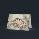 Carte Huile d'or et Parties scintillant de poulet avec n<br><div class="desc">Huile d'or et Parties scintillant de poulet avec neige Description : Des feuilles d'or et de la parties scintillant brillantes ornent les poulets sur une branche à feuillage persistant, entourés de baies rouges et de flocons de neige. L'arrière - plan gris vintage renforce l'ambiance festive. Étiquettes : parties scintillant de...</div>