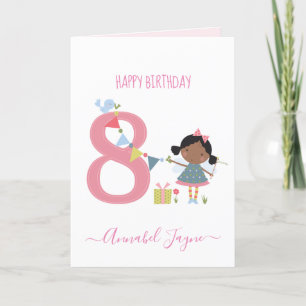 Carte Huitième anniversaire fée mignon rose personnalisé