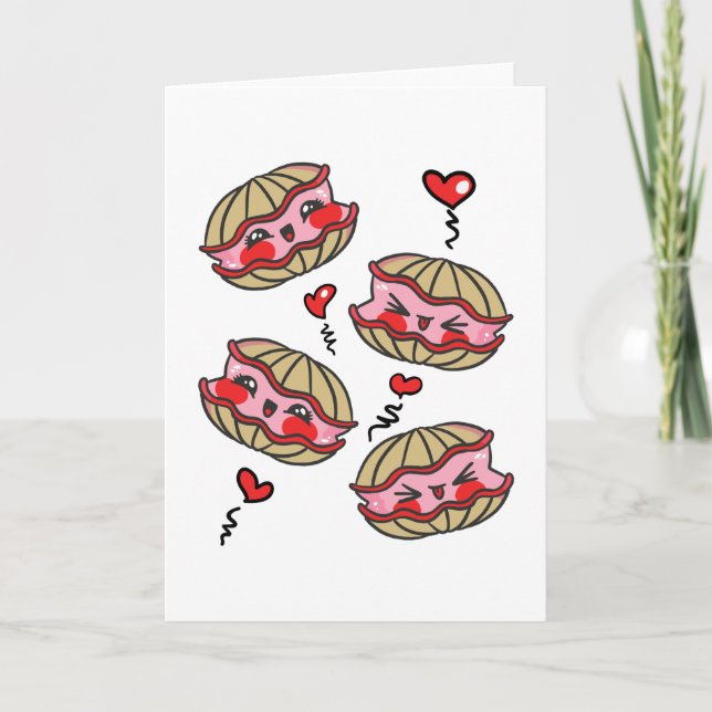 Carte Huîtres Kawaii dans Love Valentines (Devant)