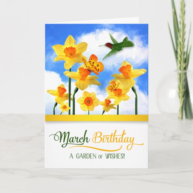 Carte Hummingbird and Daffodils March Birthday Card (Devant)