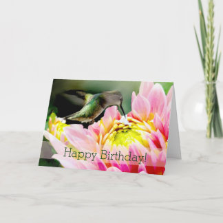 Carte Hummingbird & Dahlia Birthday Greeting Card