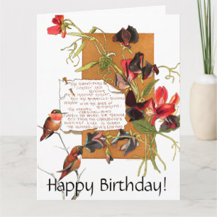 Carte Hummingbird Sweet Pea Flowers Poème Floral B'Day