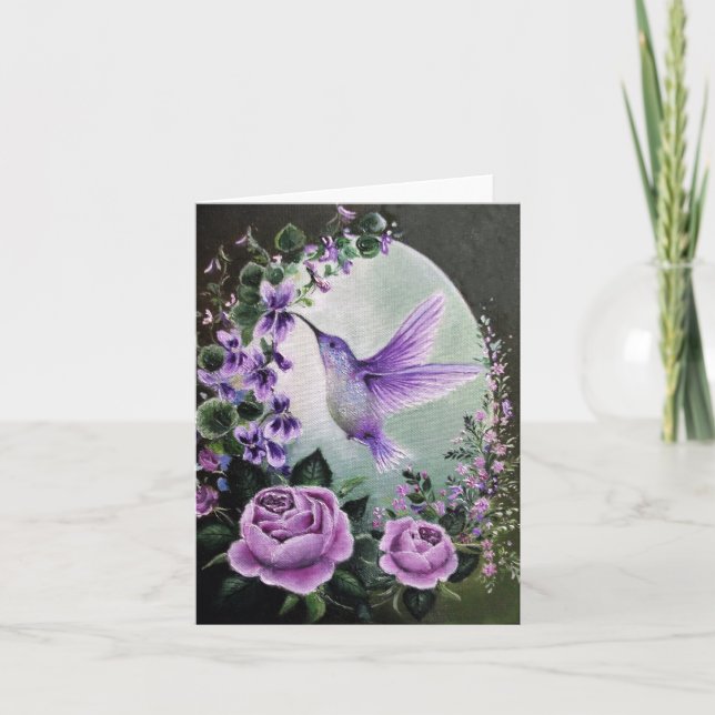Carte Hummingbird with roses greeting card (Devant)