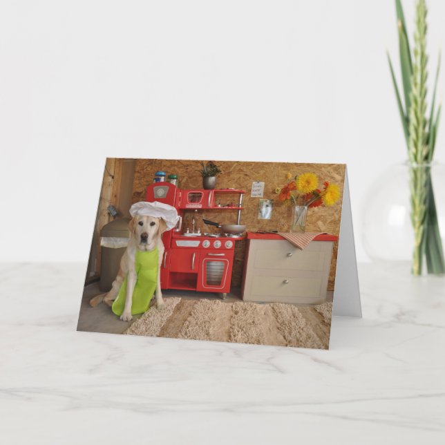 Carte Humorous birthday card, dog dressed as chef. (Devant)