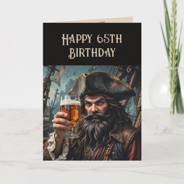 Carte Humour Anniversaire Pirate lever de verre Année pe (Devant)