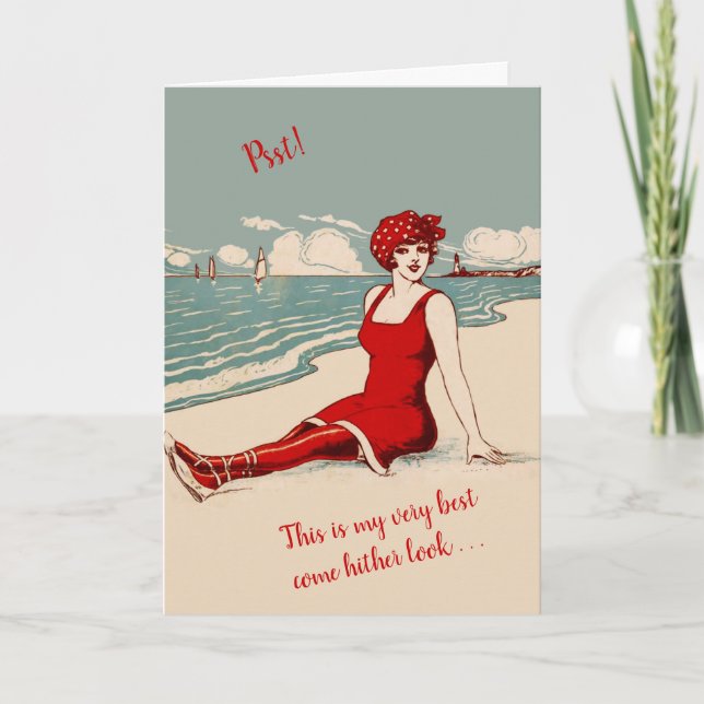 Carte Humour Beauté de plage Come Hther Valentine (Devant)
