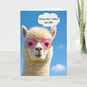 Carte Humour d'anniversaire Alpaca en lunettes roses en
