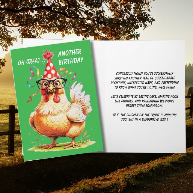 Carte humour d'anniversaire arcastique avec un poulet (Créateur téléchargé)