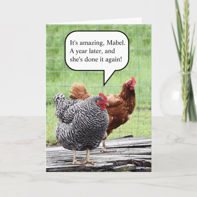 Carte Humour d'anniversaire de deux poules (Devant)