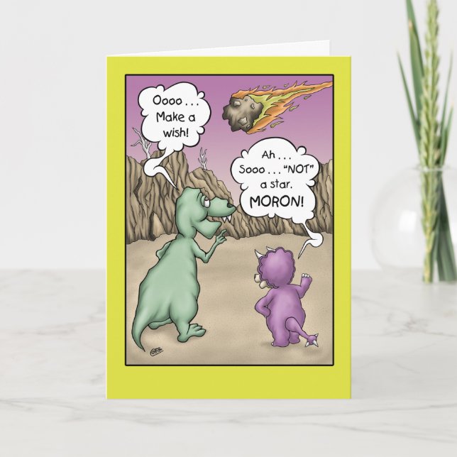 Carte Humour d'anniversaire de Dinosaur, Souhaite sur un (Devant)