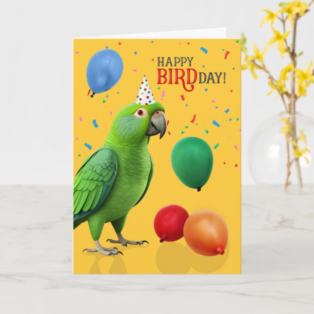Carte Humour d'anniversaire de perroquet Eclectus drôle (Fleur jaune)