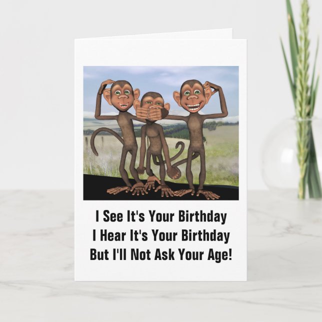 Carte Humour d'anniversaire de trois singes (Devant)