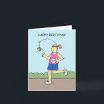 Carte Humour d'anniversaire pour elle<br><div class="desc">Dessin d'une dame qui court après un cupcake suspendu devant elle. Les mots "Joyeux anniversaire" accompagnent l'image.</div>
