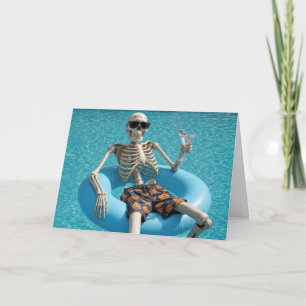 Carte Humour d'anniversaire squelette dans une piscine