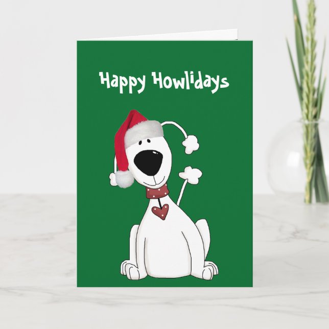 Carte Humour de chien de Noël sur vert (Devant)