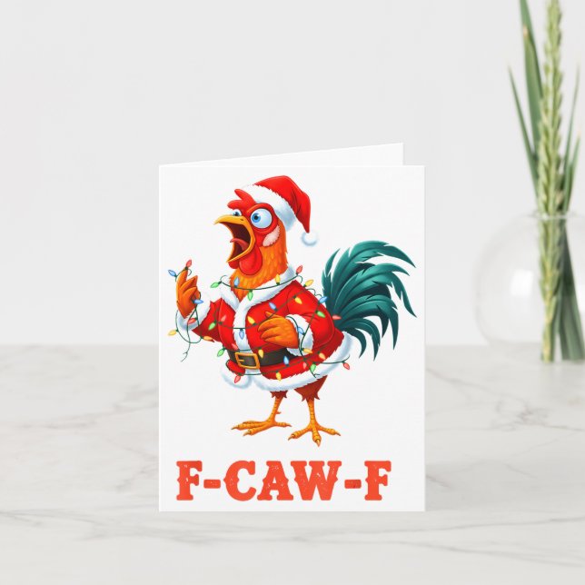 Carte Humour de poulet drôle F-caw-f Santa Coq Noël (Devant)