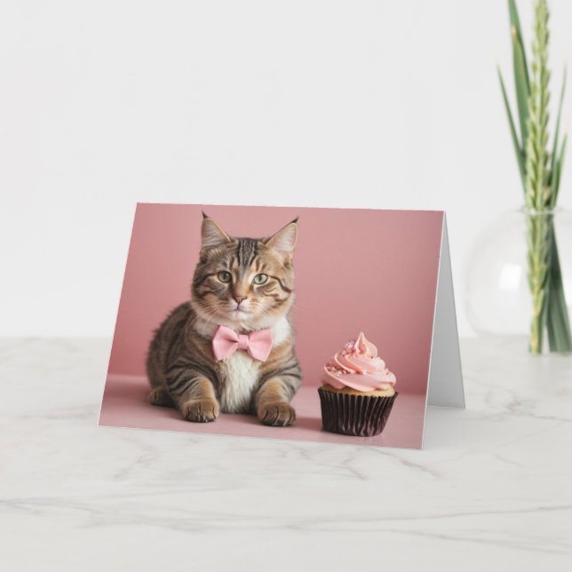 Carte Humour drôle mignon rose Félicitations Chat (Devant)