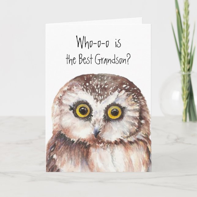 Carte Humour mignon de hibou de meilleur petit-fils fait (Devant)