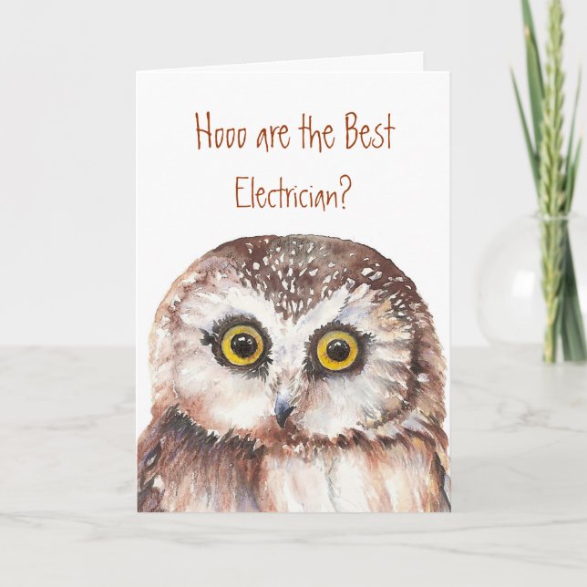 Carte Humour sage de hibou du meilleur électricien (Devant)