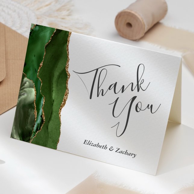 Carte Hunter Green Agate Gold Wedding Thank You (Créateur téléchargé)