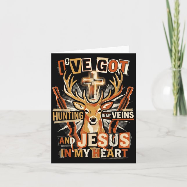 Carte Hunting In My Veins Jesus In Heart Christian Deer  (Devant)