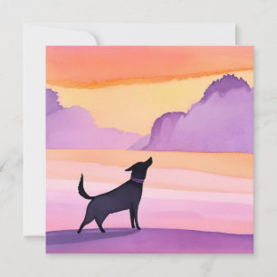 Carte Hurlement de chien   Silhouette aquarelle de chien