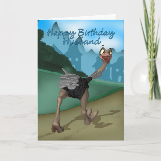 Carte Husband Birthday Card - Cartoon Ostrich - Digital (Devant)
